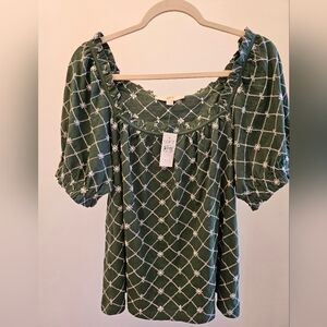 Nwt Loft Green Puffy Sleeve Blouse Large